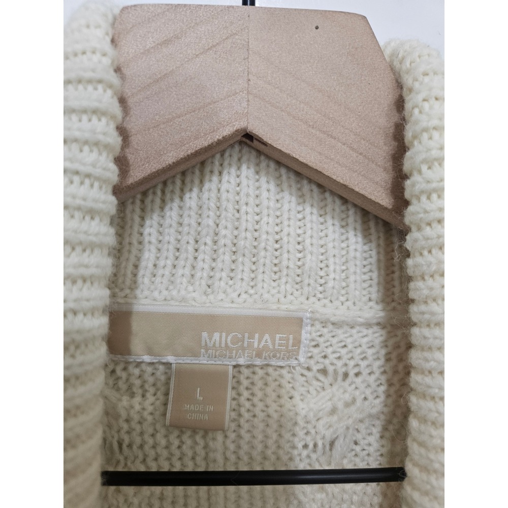 Michael Michael Kors Cream Cable Knit Shawl Collar Open Cardigan Sweater Ivory L - Picture 2 of 5